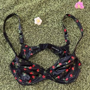 For Love and Lemons Black & Red Floral Silk Bra